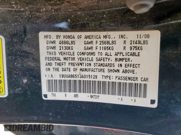2009 Acura TL Tech with VIN 19UUA86519A015129, listed as a Copart auction lot 53135195 with 235,278 mi miles and Salvage Title. Bid and sale history available at carsss.com. Image 12.