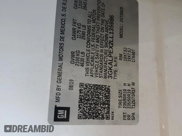 2020 GMC Terrain SLT с VIN 3GKALPEX2LL135986, выставлен на аукционе Copart как лот 63119895 с пробегом 43 661 миль миль и Списание • Salvage title. История ставок и продаж доступна на DreamBid. Изображение 12.