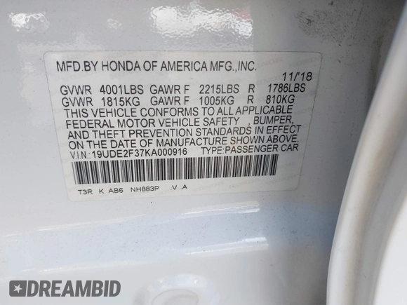 2019 Acura ILX with VIN 19UDE2F37KA000916, listed as a IAAI auction lot 41836960 with 74,150 mi miles. Bid and sale history available at carsss.com. Image 9.