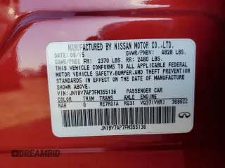 2015 Infiniti Q50 Premium with VIN JN1BV7AP7FM355136, listed as a Copart auction lot 56586325 with 101,384 mi miles and Salvage title. Bid and sale history available at DreamBid. Image 12.