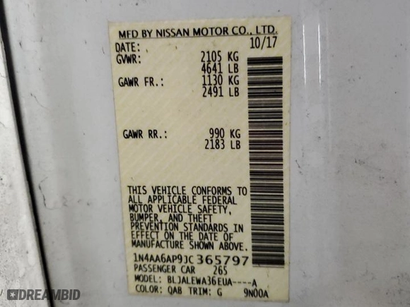 2018 Nissan Maxima SL with VIN 1N4AA6AP9JC365797, listed as a Copart auction lot 49688455 with 223,500 mi miles and Salvage Title. Bid and sale history available at carsss.com. Image 12.