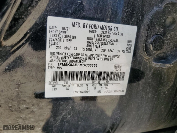 2021 Ford Police Interceptor Utility with VIN 1FM5K8AB8MGC33356, listed as a Copart auction lot 46627835 with 42,240 mi miles and Salvage Title. Bid and sale history available at carsss.com. Image 14.