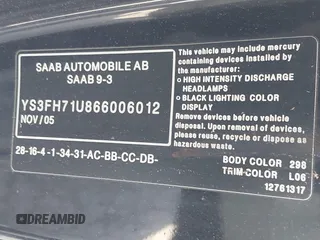 2006 Saab 9-3 Aero z VIN YS3FH71U866006012, wystawiony jako IAAI lot #41937088 z przebiegiem 139 255 mil mil oraz . Historia ofert i sprzedaży dostępna na DreamBid. Obrazek 9.