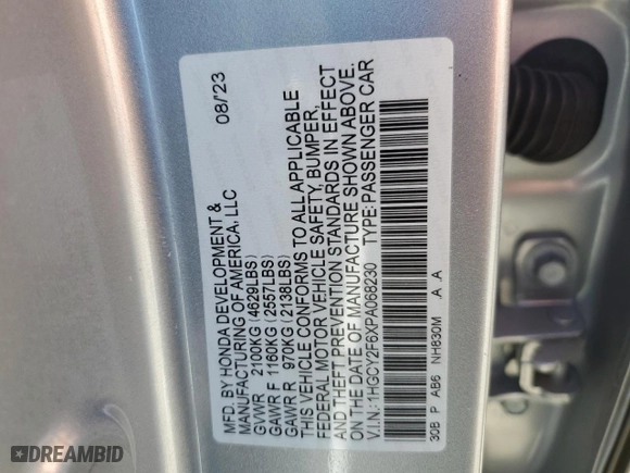 2023 Honda Accord Hybrid EX-L with VIN 1HGCY2F6XPA068230, listed as a Copart auction lot 41761755 with 26,994 mi miles and Salvage Title. Bid and sale history available at carsss.com. Image 12.