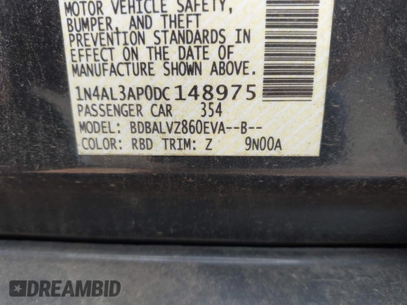 2013 Nissan Altima SL with VIN 1N4AL3AP0DC148975, listed as a IAAI auction lot 42730792 with 175,294 mi miles and . Bid and sale history available at DreamBid. Image 9.