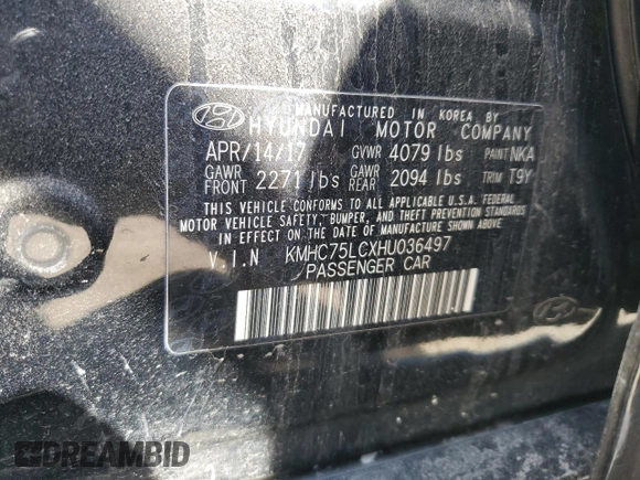 2017 Hyundai Ioniq SEL z VIN KMHC75LCXHU036497, wystawiony jako Copart lot #53413635 z przebiegiem 141 610 mil mil oraz Szkoda całkowita • Salvage title. Historia ofert i sprzedaży dostępna na DreamBid. Obrazek 14.