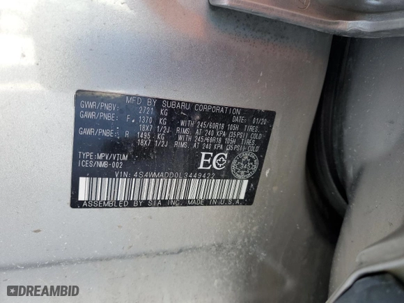 2020 Subaru Ascent Premium with VIN 4S4WMADD0L3449422, listed as a Copart auction lot 42232415 with 210,871 mi miles and Salvage Title. Bid and sale history available at carsss.com. Image 13.