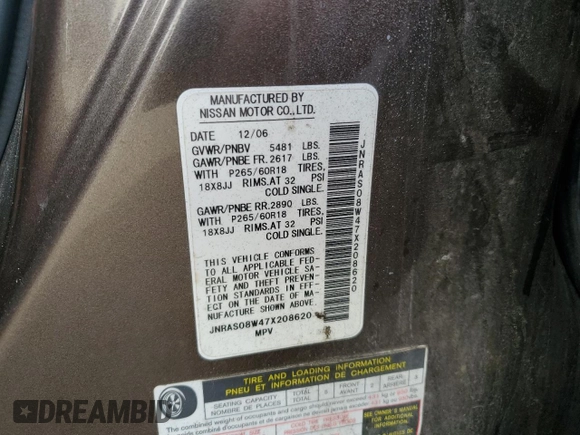 2007 Infiniti FX35 with VIN JNRAS08W47X208620, listed as a Copart auction lot 74446784 with 203,251 mi miles and Salvage Title. Bid and sale history available at carsss.com. Image 14.