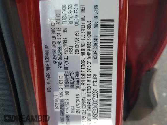 2016 Mazda CX-5 Grand Touring z VIN JM3KE2DY0G0722334, wystawiony jako Copart lot #59998185 z przebiegiem 51 449 mil mil oraz Szkoda całkowita • Salvage title. Historia ofert i sprzedaży dostępna na DreamBid. Obrazek 13.