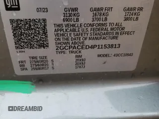 2023 Chevrolet Silverado 1500 LT with VIN 2GCPACED4P1153813, listed as a Copart auction lot 44758635 with 33,784 mi miles and Salvage Title. Bid and sale history available at DreamBid. Image 12.