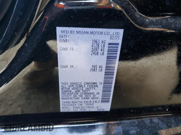2025 Nissan Altima SV z VIN 1N4BL4DV7SN369382, wystawiony jako Copart lot #52144025 z przebiegiem 1 789 mil mil oraz Szkoda całkowita • Salvage title. Historia ofert i sprzedaży dostępna na DreamBid. Obrazek 12.