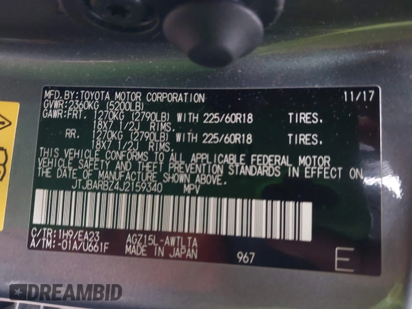 2018 Lexus NX with VIN JTJBARBZ4J2159340, listed as a IAAI auction lot 42077081 with 36,680 mi miles. Bid and sale history available at carsss.com. Image 9.