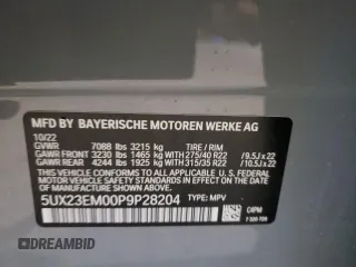 2023 BMW X7 xDrive40i z VIN 5UX23EM00P9P28204, wystawiony jako Copart lot #50878745 z przebiegiem 25 142 mil mil oraz Szkoda całkowita • Salvage title. Historia ofert i sprzedaży dostępna na DreamBid. Obrazek 14.