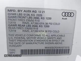 2022 Audi Q3 S line Premium Plus with VIN WA1EECF31N1071519, listed as a IAAI auction lot 41566512 with 32,045 mi miles. Bid and sale history available at carsss.com. Image 9.