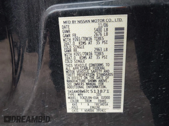 2007 Nissan Xterra SE z VIN 5N1AN08W67C513871, wystawiony jako IAAI lot #42424984 z przebiegiem 145 552 mil mil oraz . Historia ofert i sprzedaży dostępna na DreamBid. Obrazek 9.