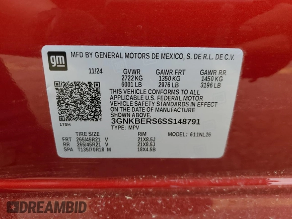2025 Chevrolet Blazer RS z VIN 3GNKBERS6SS148791, wystawiony jako Copart lot #53876715 z przebiegiem Nie podano mil oraz Nie do naprawy • Non repairable. Historia ofert i sprzedaży dostępna na DreamBid. Obrazek 14.