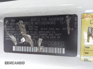 2008 BMW 3 Series 328xi with VIN WBAWC33578PD08912, listed as a IAAI auction lot 41980427 with Not provided miles and . Bid and sale history available at DreamBid. Image 9.