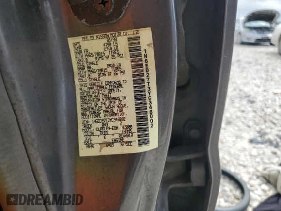 2000 Nissan Frontier XE with VIN 1N6ED27T3YC348002, listed as a Copart auction lot 54538235 with 289,922 mi miles and Salvage title. Bid and sale history available at DreamBid. Image 12.