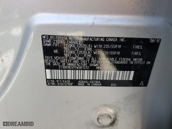 2015 Toyota RAV4 Limited with VIN 2T3DFREV7FW381312, listed as a Copart auction lot 51321235 with 139,214 mi miles and Salvage Title. Bid and sale history available at carsss.com. Image 14.