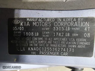 2003 Kia Rio with VIN KNADC125536274171, listed as a IAAI auction lot 41986369 with 59,837 mi miles. Bid and sale history available at carsss.com. Image 9.