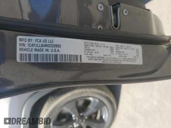 2021 Jeep Cherokee Altitude with VIN 1C4PJLLB4MD220993, listed as a Copart auction lot 53300585 with 92,387 mi miles and Salvage title. Bid and sale history available at DreamBid. Image 15.