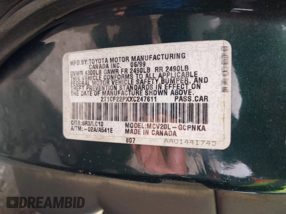 1999 Toyota Solara SE with VIN 2T1CF22PXXC247611, listed as a IAAI auction lot 41863240 with 153,823 mi miles. Bid and sale history available at carsss.com. Image 9.