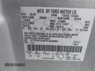 2007 Ford F-150 XLT with VIN 1FTPW14V87FA92989, listed as a IAAI auction lot 42467186 with Not provided miles and . Bid and sale history available at DreamBid. Image 9.
