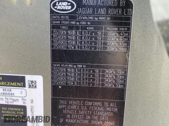 2020 Land Rover Defender with VIN SALEK7EX1L2029555, listed as a Copart auction lot 47935285 with 27,542 mi miles and Salvage title. Bid and sale history available at DreamBid. Image 13.