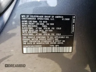 2020 Volkswagen Atlas SE with VIN 1V26C2CA5LC206935, listed as a Copart auction lot 50403204 with 47,881 mi miles and . Bid and sale history available at DreamBid. Image 15.