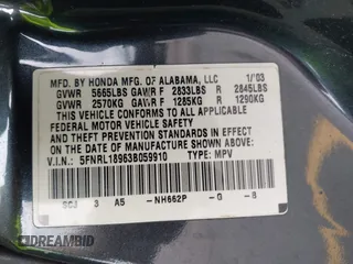 2003 Honda Odyssey EX-L with VIN 5FNRL18963B059910, listed as a IAAI auction lot 42415037 with 267,600 mi miles and . Bid and sale history available at DreamBid. Image 9.
