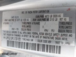 2018 Mazda Mazda6 Sport with VIN JM1GL1UM1J1301851, listed as a IAAI auction lot 41470246 with 89,156 mi miles. Bid and sale history available at carsss.com. Image 9.
