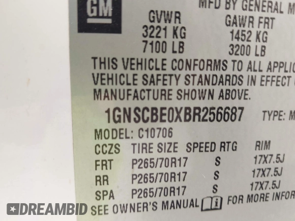 2011 Chevrolet Tahoe LT with VIN 1GNSCBE0XBR256687, listed as a IAAI auction lot 41948765 with 232,954 mi miles and . Bid and sale history available at DreamBid. Image 9.