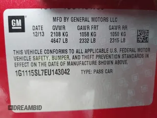 2014 Chevrolet Impala LT with VIN 1G1115SL7EU143042, listed as a IAAI auction lot 42445383 with 57,457 mi miles and . Bid and sale history available at DreamBid. Image 9.