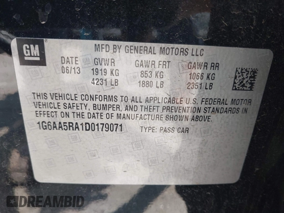 2013 Cadillac ATS z VIN 1G6AA5RA1D0179071, wystawiony jako IAAI lot #42438437 z przebiegiem 97 558 mil mil oraz . Historia ofert i sprzedaży dostępna na DreamBid. Obrazek 9.