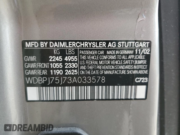 2003 Mercedes-Benz CL 500 z VIN WDBPJ75J73A033578, wystawiony jako Copart lot #48196415 z przebiegiem Nie podano mil oraz Szkoda całkowita • Salvage title. Historia ofert i sprzedaży dostępna na DreamBid. Obrazek 13.