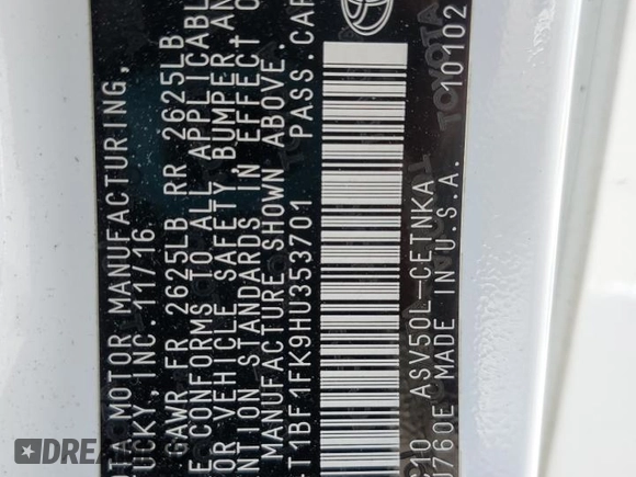 2017 Toyota Camry XLE with VIN 4T1BF1FK9HU353701, listed as a Copart auction lot 53508745 with Not Provided miles and Salvage Title. Bid and sale history available at carsss.com. Image 14.