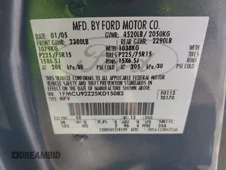 2005 Ford Escape XLS с VIN 1FMCU92Z25KD15083, выставлен на аукционе IAAI как лот 42388015 с пробегом 198 975 миль миль и . История ставок и продаж доступна на DreamBid. Изображение 9.