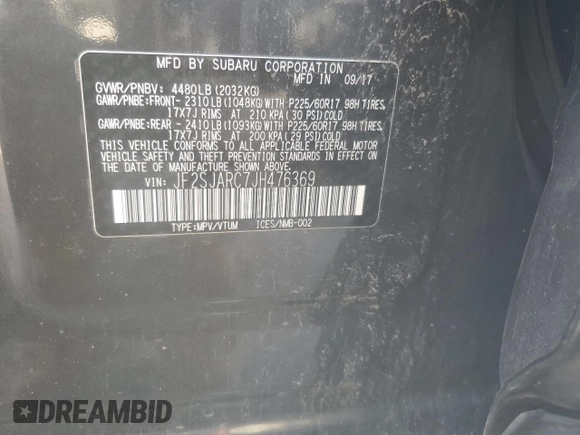 2018 Subaru Forester Limited with VIN JF2SJARC7JH476369, listed as a Copart auction lot 52597315 with 0 mi miles and Clean Title. Bid and sale history available at carsss.com. Image 13.