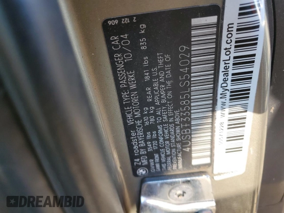 2005 BMW Z4 2.5i with VIN 4USBT33585LS54029, listed as a Copart auction lot 86951144 with 114,583 mi miles and Salvage Title. Bid and sale history available at carsss.com. Image 13.