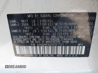 2024 Subaru Crosstrek Special Sports с VIN 4S4GUHF60R3701321, выставлен на аукционе IAAI как лот 41336157 с пробегом 23 844 миль миль и . История ставок и продаж доступна на DreamBid. Изображение 9.