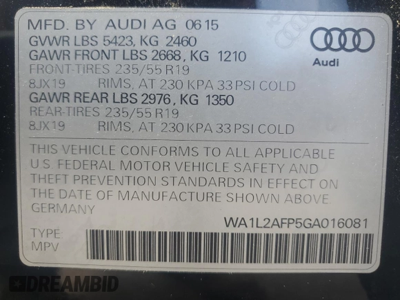2016 Audi Q5 Premium Plus с VIN WA1L2AFP5GA016081, выставлен на аукционе Copart как лот 62675115 с пробегом 150 099 миль миль и Чистый • Clean title. История ставок и продаж доступна на DreamBid. Изображение 12.