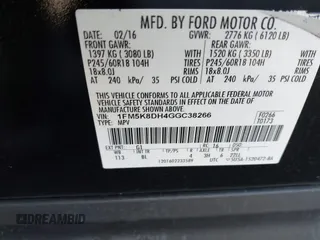 2016 Ford Explorer XLT with VIN 1FM5K8DH4GGC38266, listed as a IAAI auction lot 41975969 with 89,428 mi miles and . Bid and sale history available at carsss.com. Image 9.