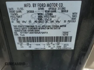 2006 Ford F-150 XL with VIN 1FTRF14W16NA72573, listed as a Copart auction lot 64453445 with Not provided miles and Clean title. Bid and sale history available at DreamBid. Image 12.