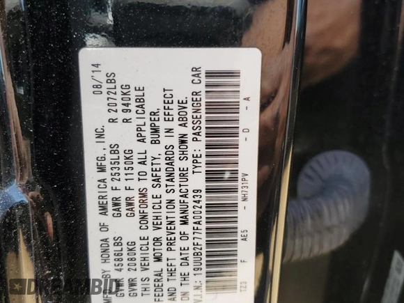 2015 Acura TLX Advance with VIN 19UUB2F77FA002439, listed as a Copart auction lot 87069904 with 252,446 mi miles and Salvage title. Bid and sale history available at DreamBid. Image 13.