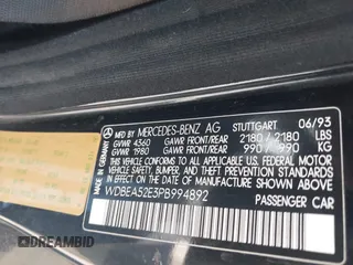 1993 Mercedes-Benz 300 with VIN WDBEA52E3PB994892, listed as a IAAI auction lot 41391045 with 219,676 mi miles and . Bid and sale history available at DreamBid. Image 9.
