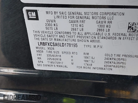 2020 Buick Envision Essence with VIN LRBFXCSA6LD178195, listed as a IAAI auction lot 42048402 with 23,778 mi miles and . Bid and sale history available at carsss.com. Image 9.