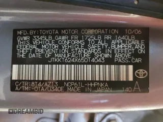2006 Scion xA with VIN JTKKT624X65014043, listed as a Copart auction lot 58005482 with 187,078 mi miles and Salvage Title. Bid and sale history available at carsss.com. Image 10.