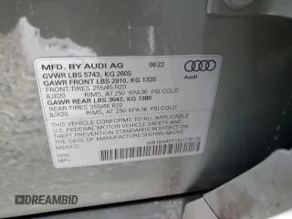 2022 Audi SQ5 Premium Plus with VIN WA1B4AFY1N2136126, listed as a Copart auction lot 47566484 with 25,777 mi miles and . Bid and sale history available at DreamBid. Image 13.