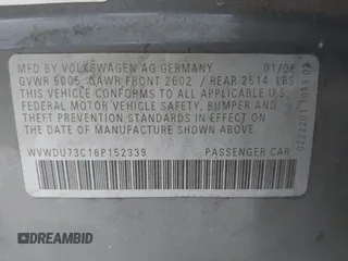 2006 Volkswagen Passat 3.6L V6 z VIN WVWDU73C16P152339, wystawiony jako IAAI lot #42194918 z przebiegiem 167 399 mil mil oraz . Historia ofert i sprzedaży dostępna na DreamBid. Obrazek 9.