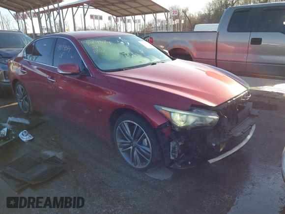 2014 Infiniti Q50 Sport with VIN JN1BV7AR5EM690783, listed as a IAAI auction lot 41024574 with 79,813 mi miles and . Bid and sale history available at DreamBid. Image 1.